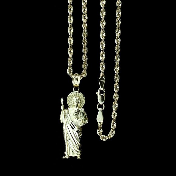 10K Real Gold Rope Chain and San Judas Saint Jude Pendant Set - Picture 1 of 10